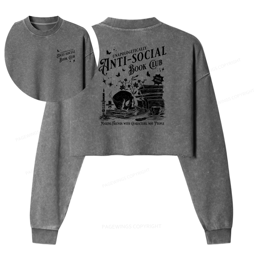Pagewings Anti-social Book Club Comfort Colors Women Washed Crop Sweatshirt