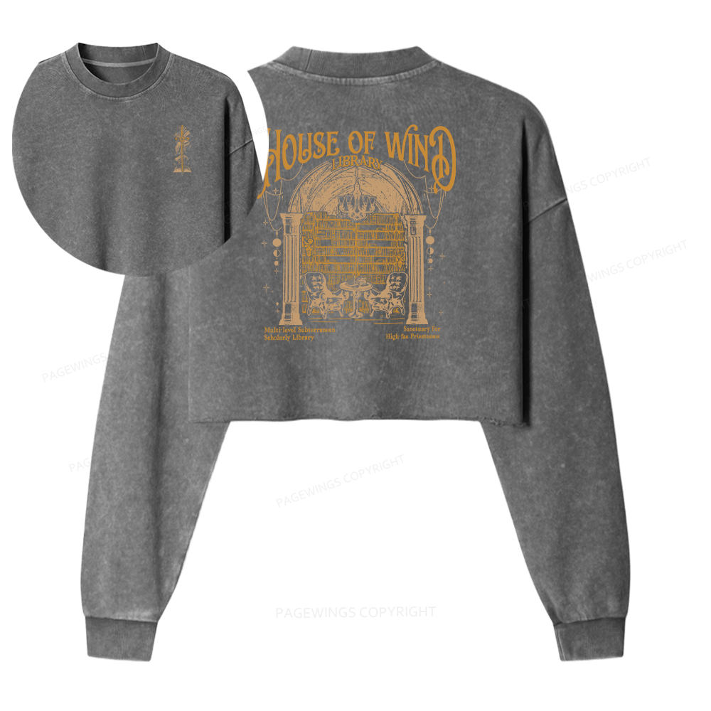 Pagewings House of Wind Library Women Washed Crop Sweatshirt