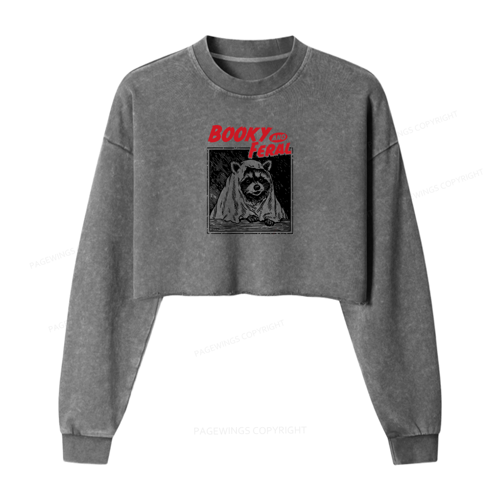 Pagewings Booky And Feral Women Washed Crop Sweatshirt