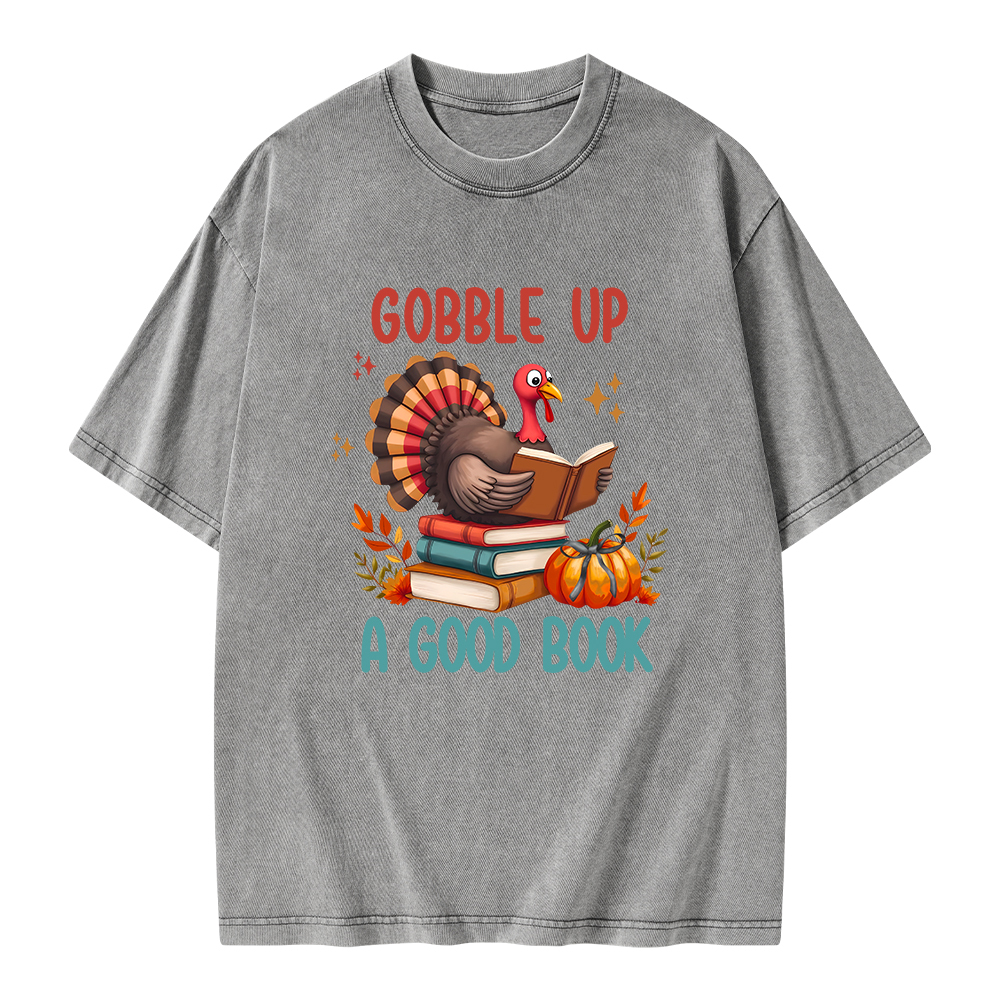 Pagewings Thanksgiving Turkey Reading Unisex Washed T-shirt