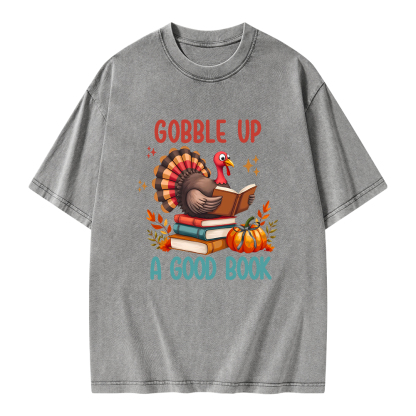Pagewings Thanksgiving Turkey Reading Unisex Washed T-shirt
