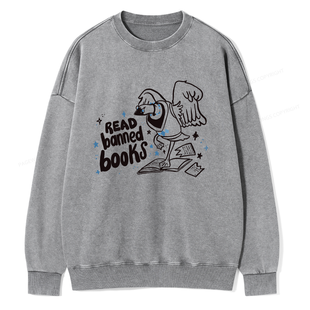 Pagewings Read Banned Book | Punk Goose T-Shirt Unisex Washed Sweatshirt