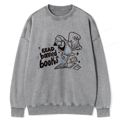Pagewings Read Banned Book | Punk Goose T-Shirt Unisex Washed Sweatshirt