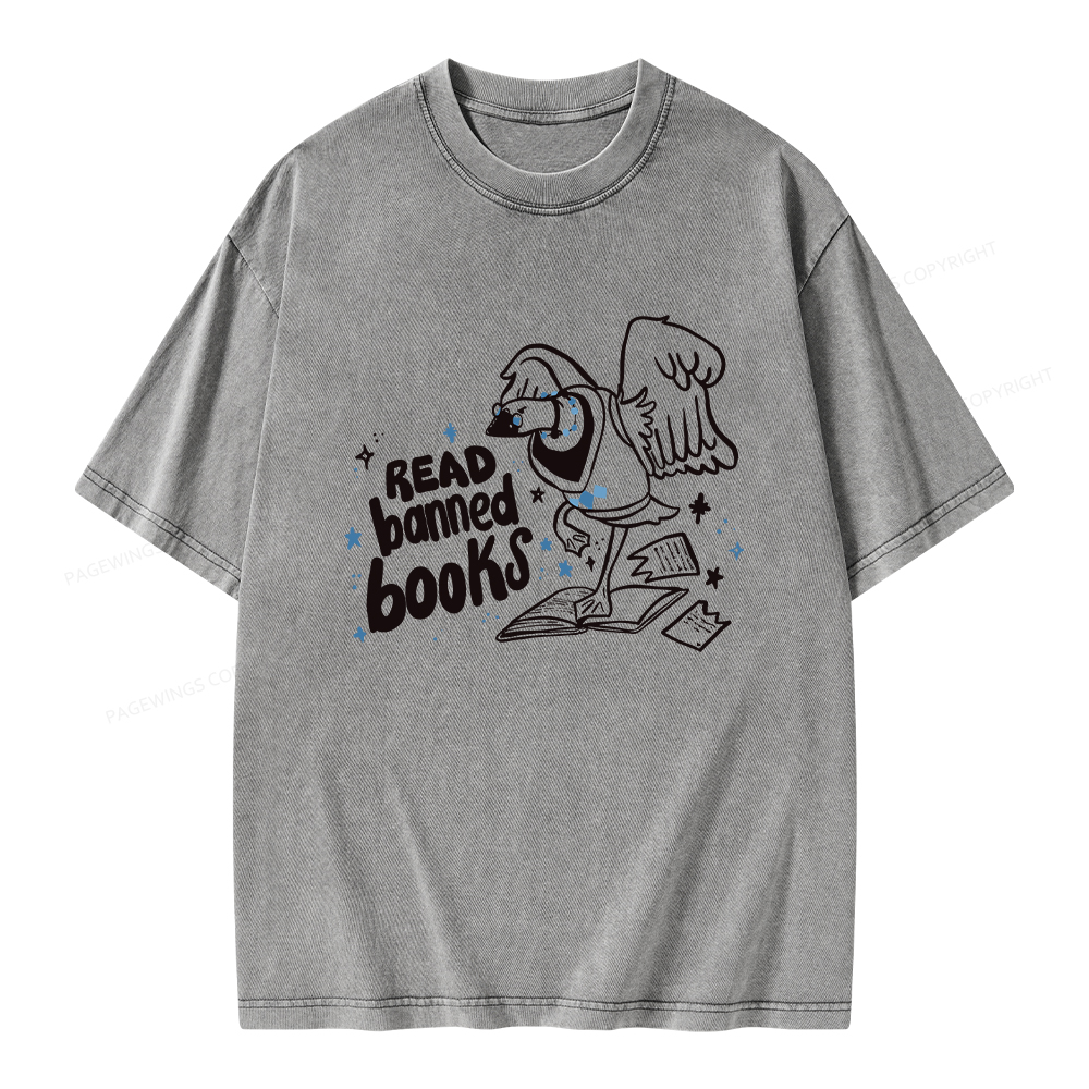 Pagewings Read Banned Book | Punk Goose T-Shirt Unisex Washed T-shirt