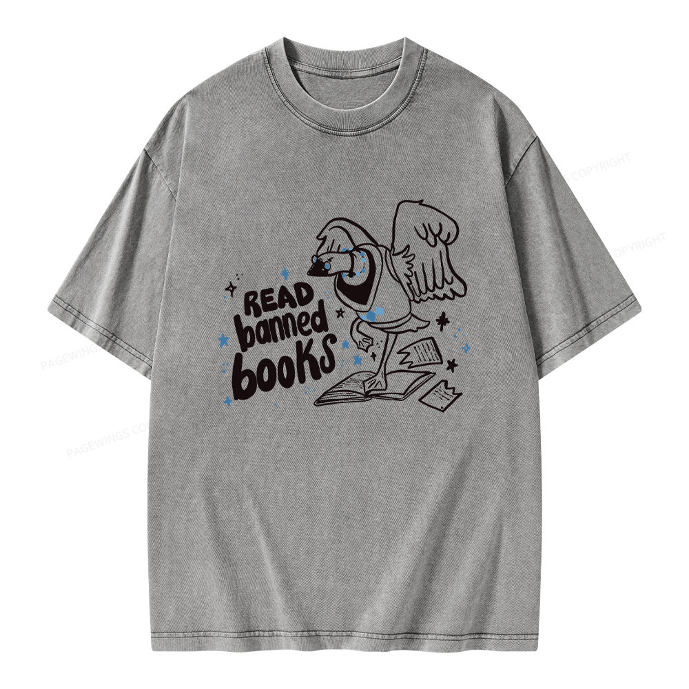 Pagewings Read Banned Book | Punk Goose T-Shirt Unisex Washed T-shirt