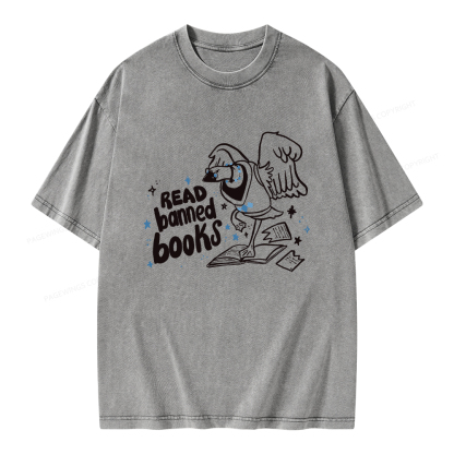 Pagewings Read Banned Book | Punk Goose T-Shirt Unisex Washed T-shirt