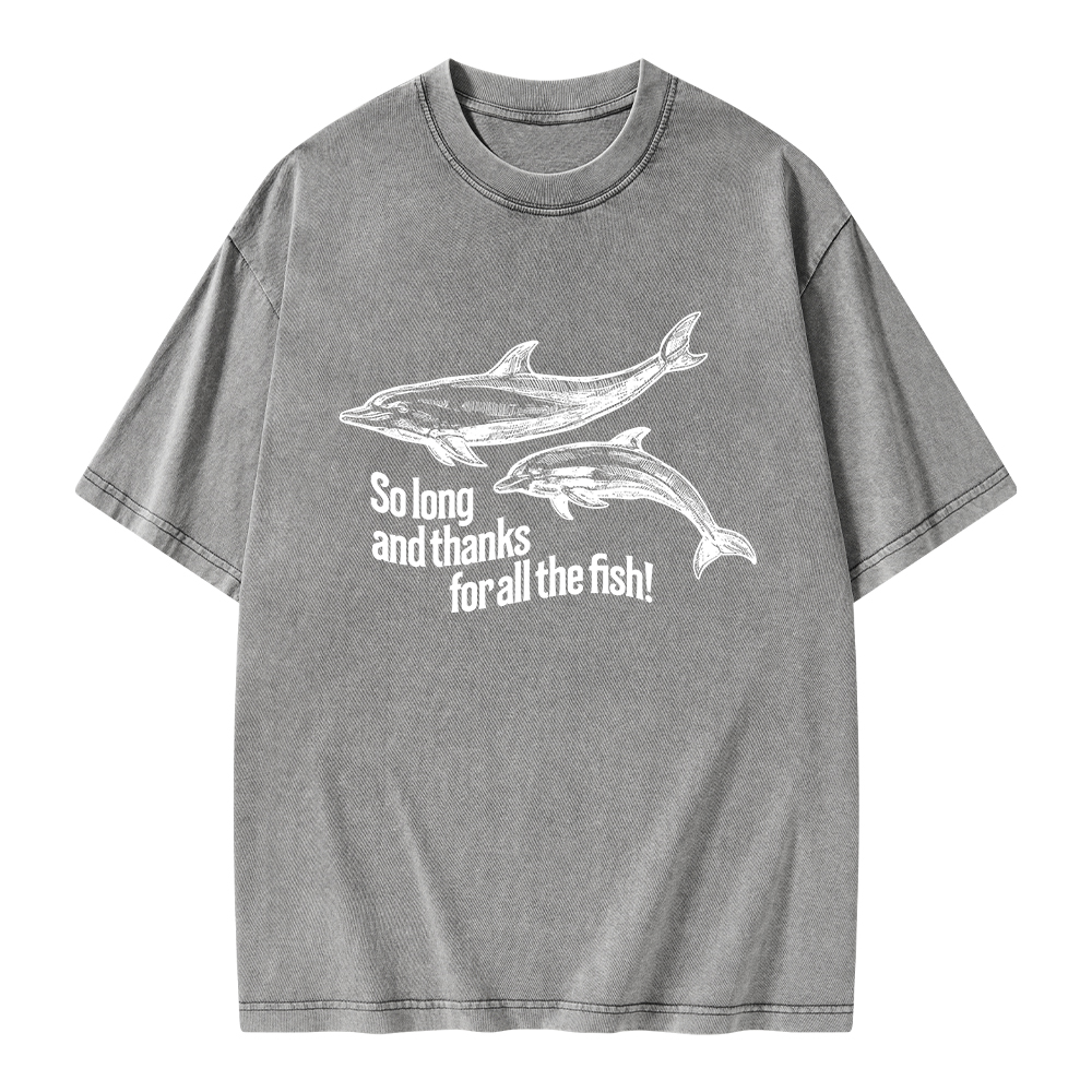 Pagewings So Long And Thanks For All The Fish Unisex Washed T-shirt