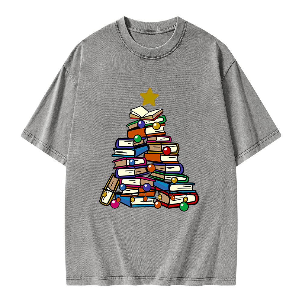 Pagewings Christmas Tree Bookworm Unisex Washed T-shirt