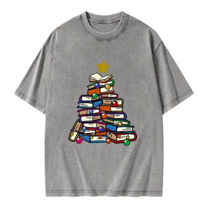 Pagewings Christmas Tree Bookworm Unisex Washed T-shirt