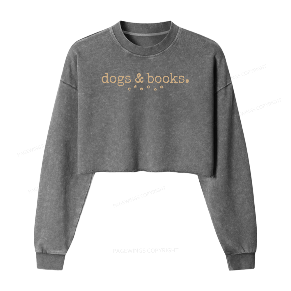Pagewings Dogs & Books Women Washed Crop Sweatshirt