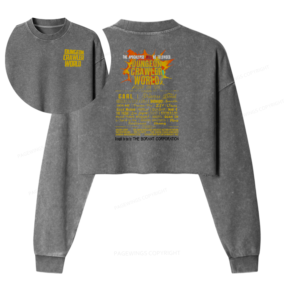 Pagewings Fuel Your Imagination With Sci-Fi World Tour Women Washed Crop Sweatshirt