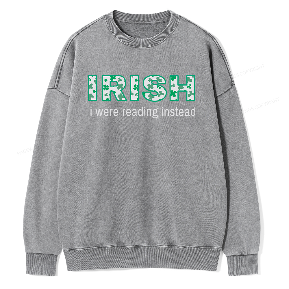 Pagewings St Patrick's Day Reading Teacher t Shirt Unisex Washed Sweatshirt