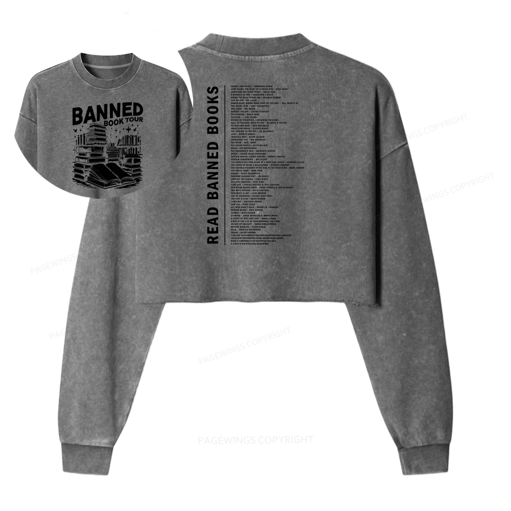 Pagewings Banned Books Tour Women Washed Crop Sweatshirt