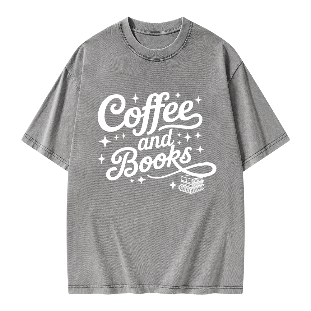 Pagewings Coffee and Books Unisex Washed T-shirt