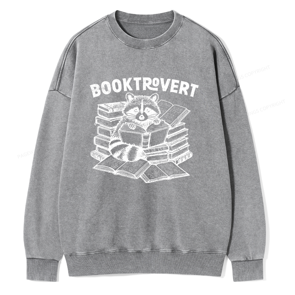 Pagewings  A Raccoon Reading Seriously Unisex Washed Sweatshirt