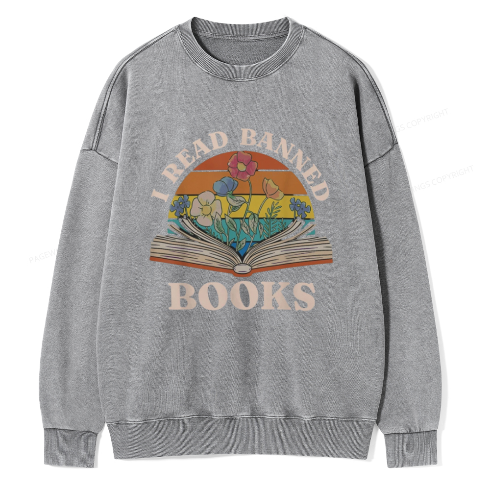 Pagewings I Read Banned Books Unisex Washed Sweatshirt