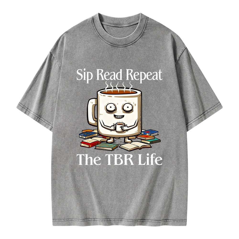 Pagewings Sip Read Repeat The TBR Life Unisex Washed T-shirt