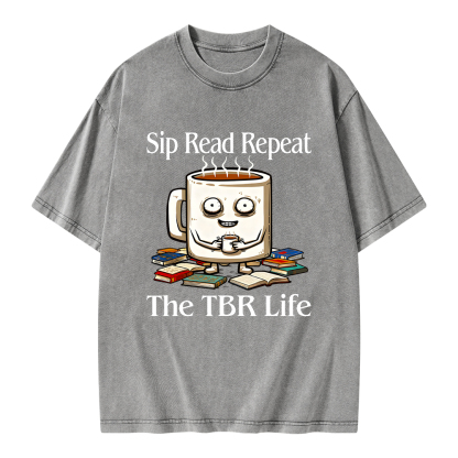 Pagewings Sip Read Repeat The TBR Life Unisex Washed T-shirt