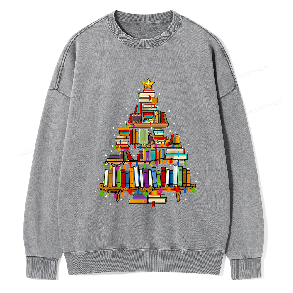 Pagewings Christmas Books Tree Unisex Washed Sweatshirt
