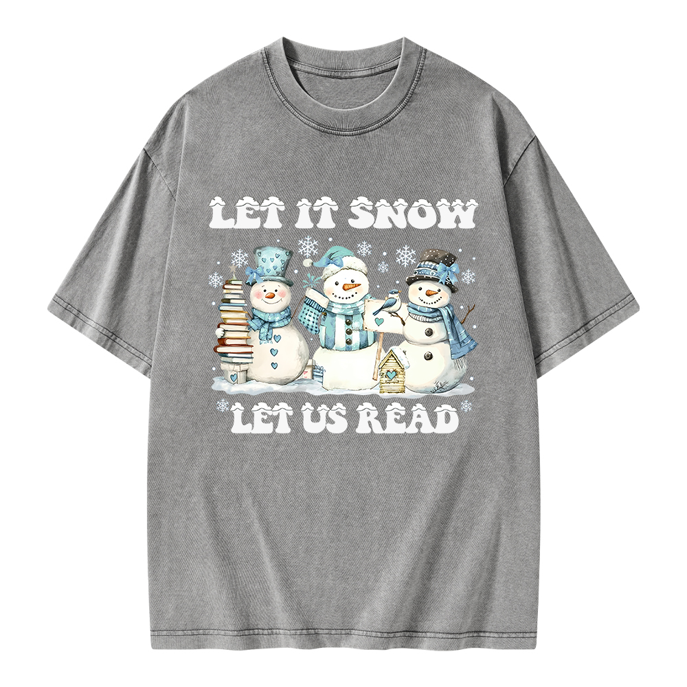 Pagewings Let It Snow Let Us Read Unisex Washed T-shirt
