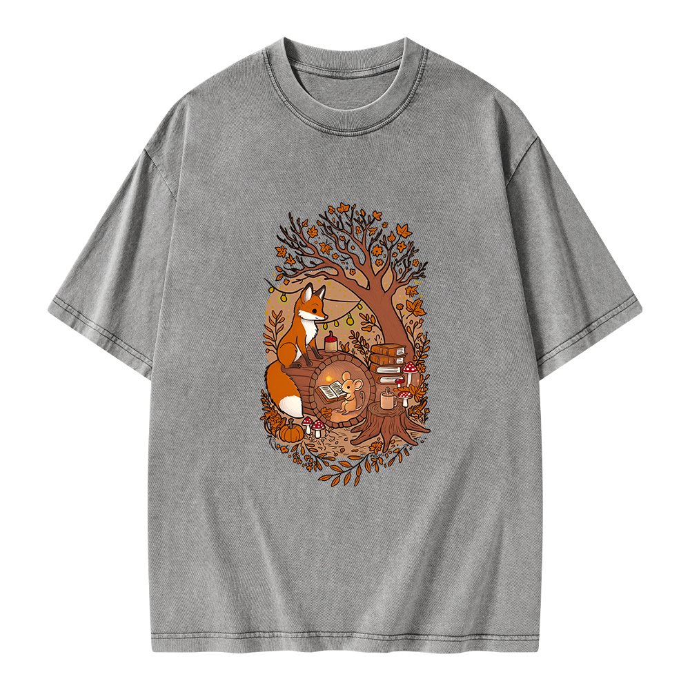 Pagewings Reading Fox Unisex Washed T-shirt