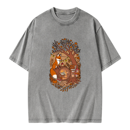 Pagewings Reading Fox Unisex Washed T-shirt