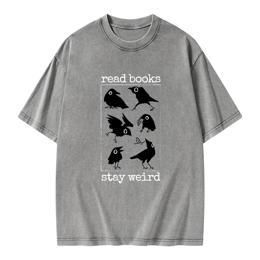 Pagewings Read Books Stay Weird Unisex Washed T-shirt