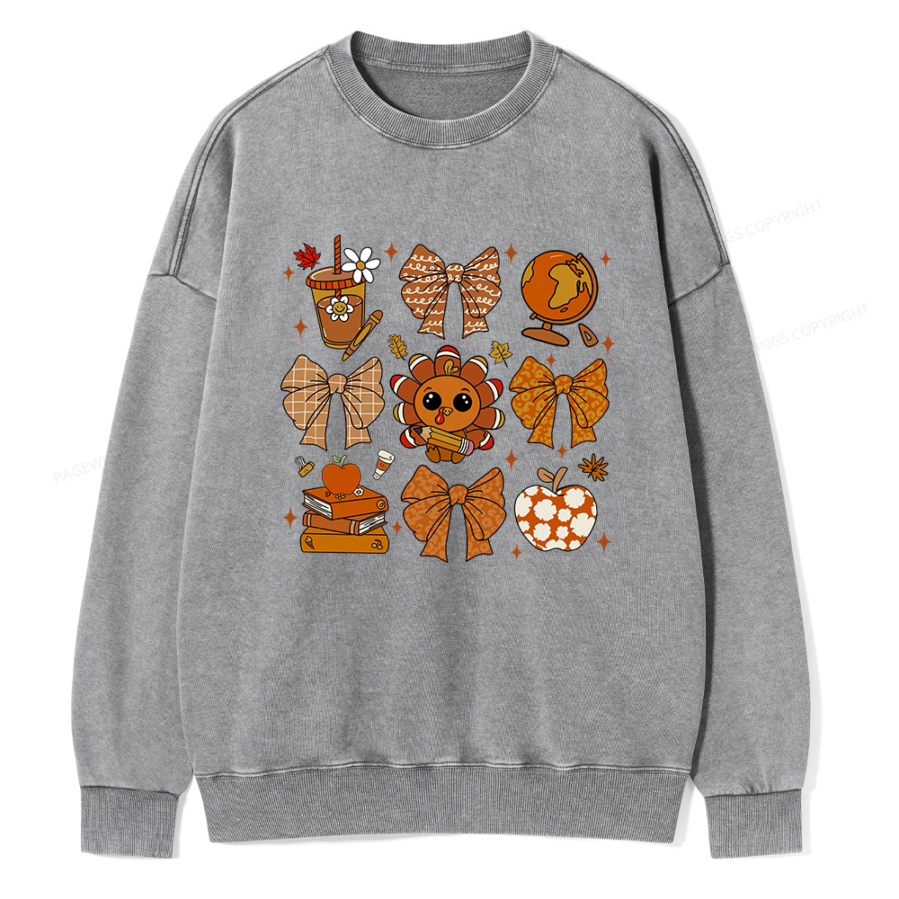 Pagewings Thanksgiving Fall Autumn Unisex Washed Sweatshirt