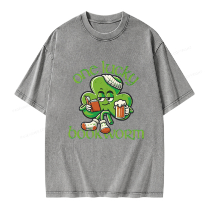 Pagewings  Lucky Book worm Shirt St. Patrick Day outfit Unisex Washed T-shirt