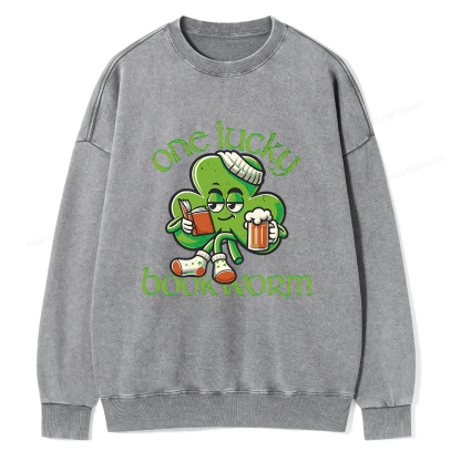 Pagewings  Lucky Book worm Shirt St. Patrick Day outfit Unisex Washed Sweatshirt
