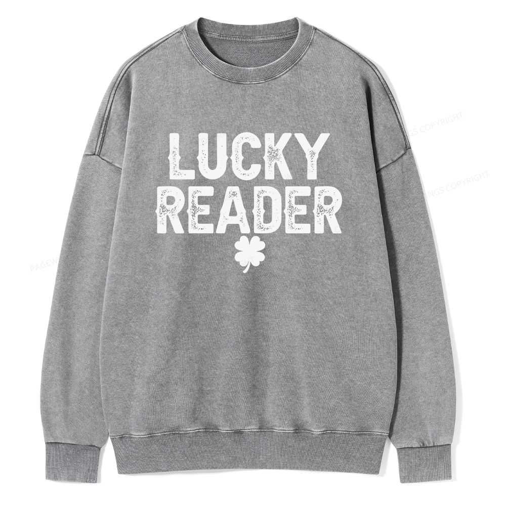 Pagewings Lucky and Lucky Fucker Graphic Tees Unisex Washed Sweatshirt