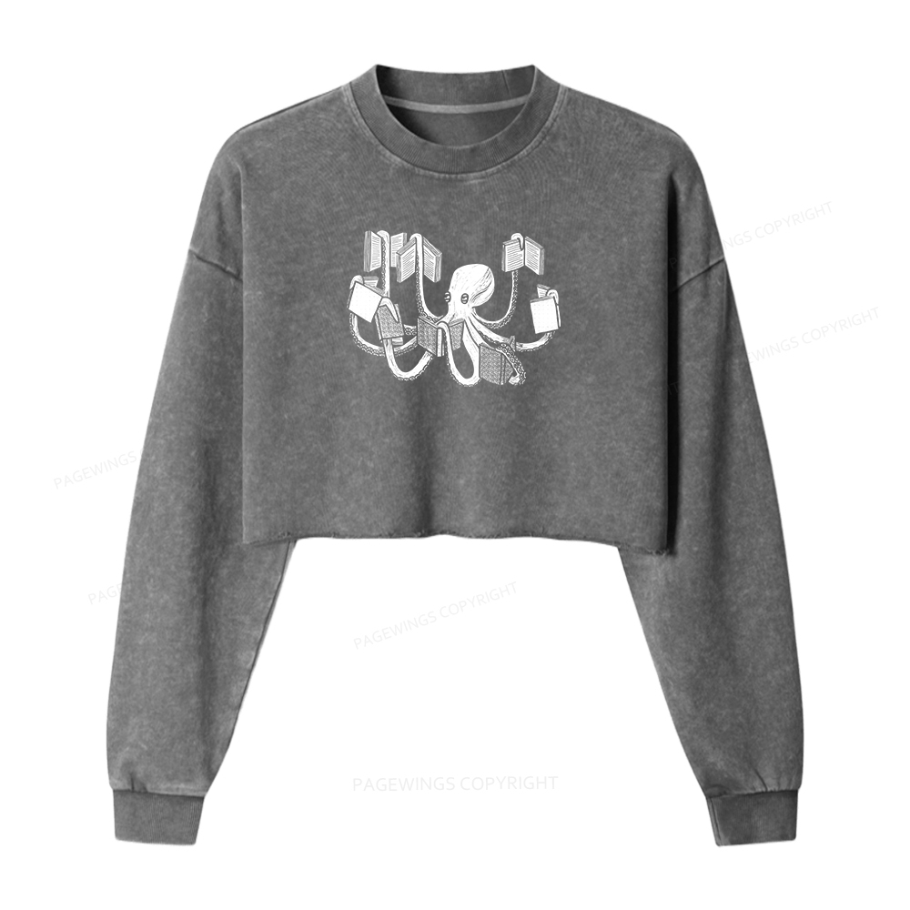 Pagewings Armed With Knowledge Women Washed Crop Sweatshirt