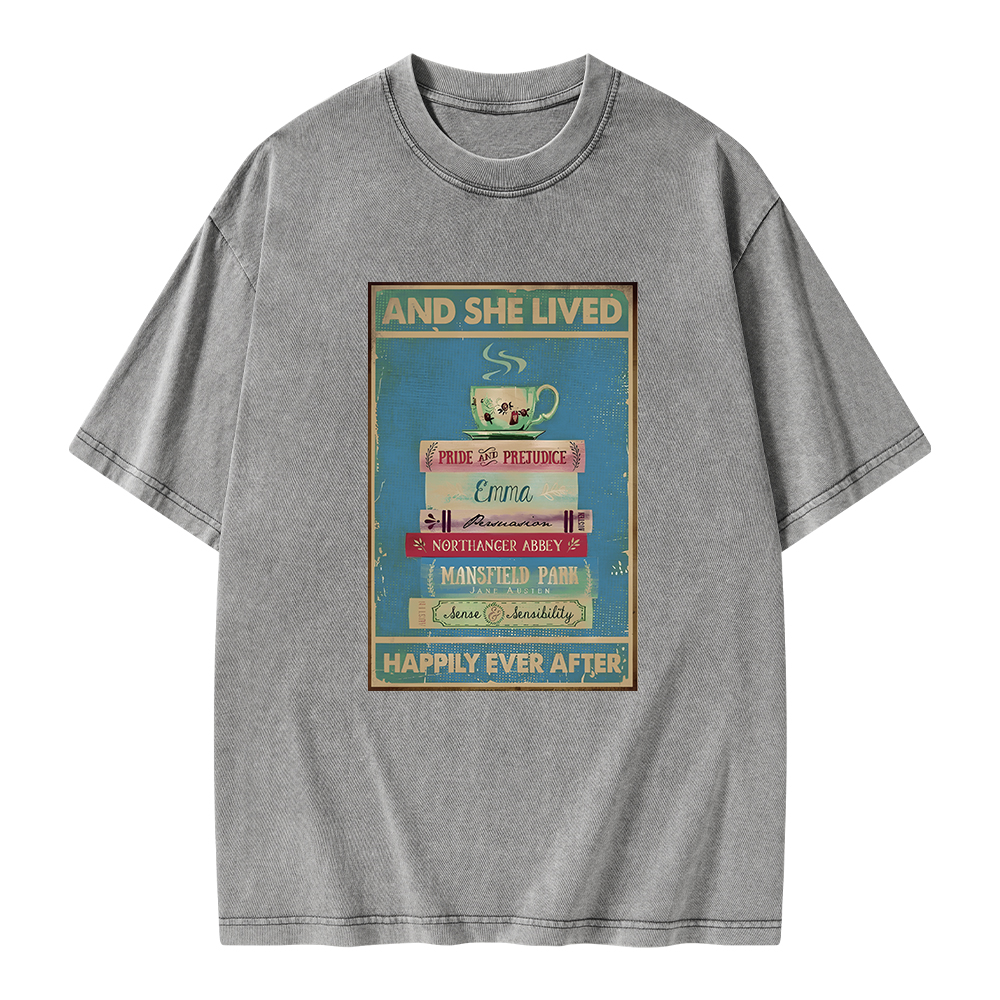 Pagewings And She Lived Happily Ever After Unisex Washed T-shirt