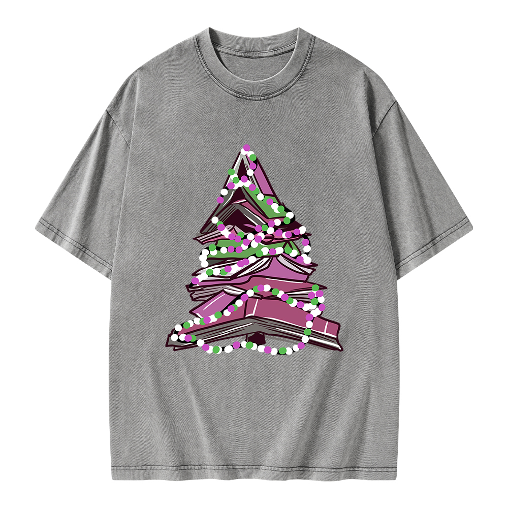Pagewings Bookish Christmas Tree Unisex Washed T-shirt