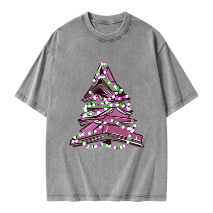 Pagewings Bookish Christmas Tree Unisex Washed T-shirt