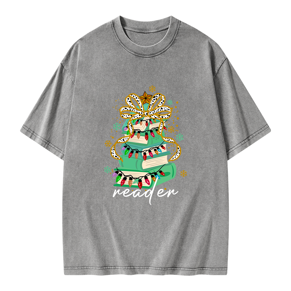 Pagewings Christmas Books Tree Unisex Washed T-shirt