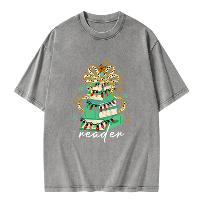 Pagewings Christmas Books Tree Unisex Washed T-shirt