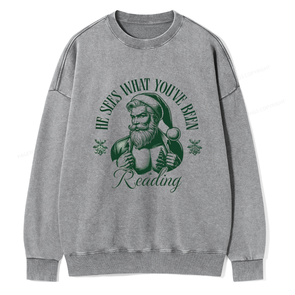 Pagewings He Sees What You've Been Reading Unisex Washed Sweatshirt