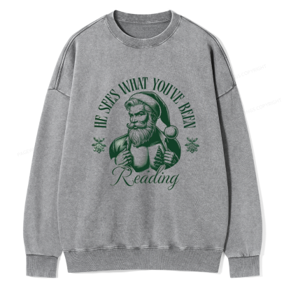 Pagewings He Sees What You've Been Reading Unisex Washed Sweatshirt