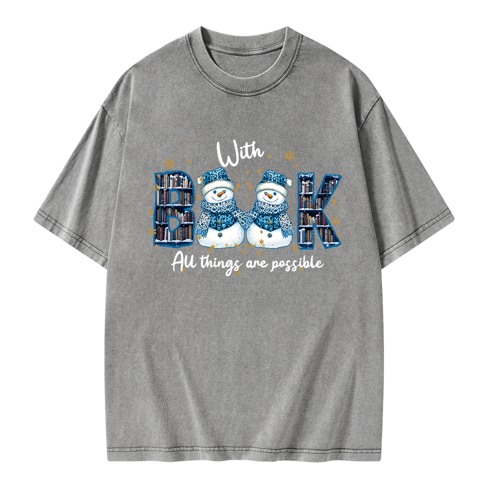Pagewings With Book All Things Are Possible Unisex Washed T-shirt