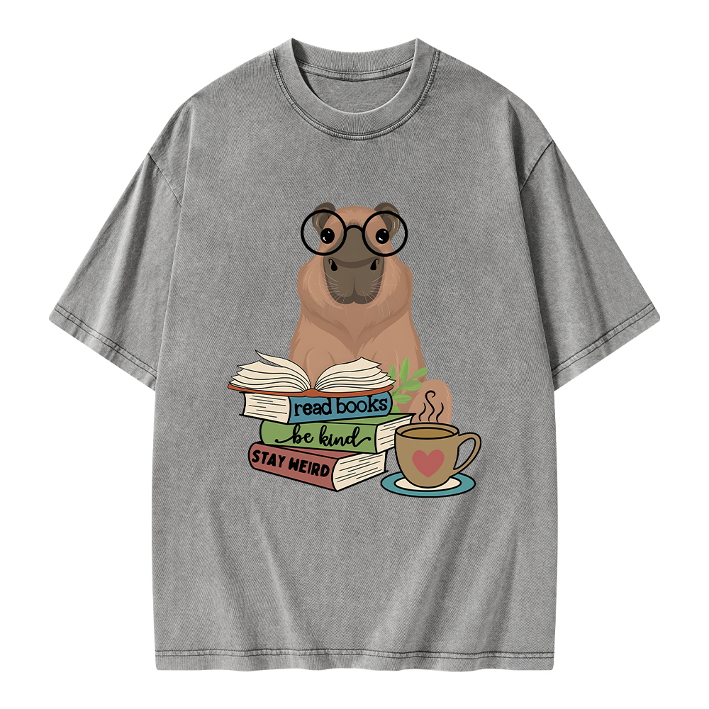 Pagewings Capybara Reading Unisex Washed T-shirt