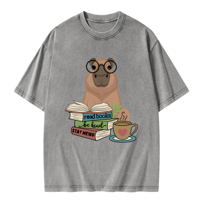Pagewings Capybara Reading Unisex Washed T-shirt