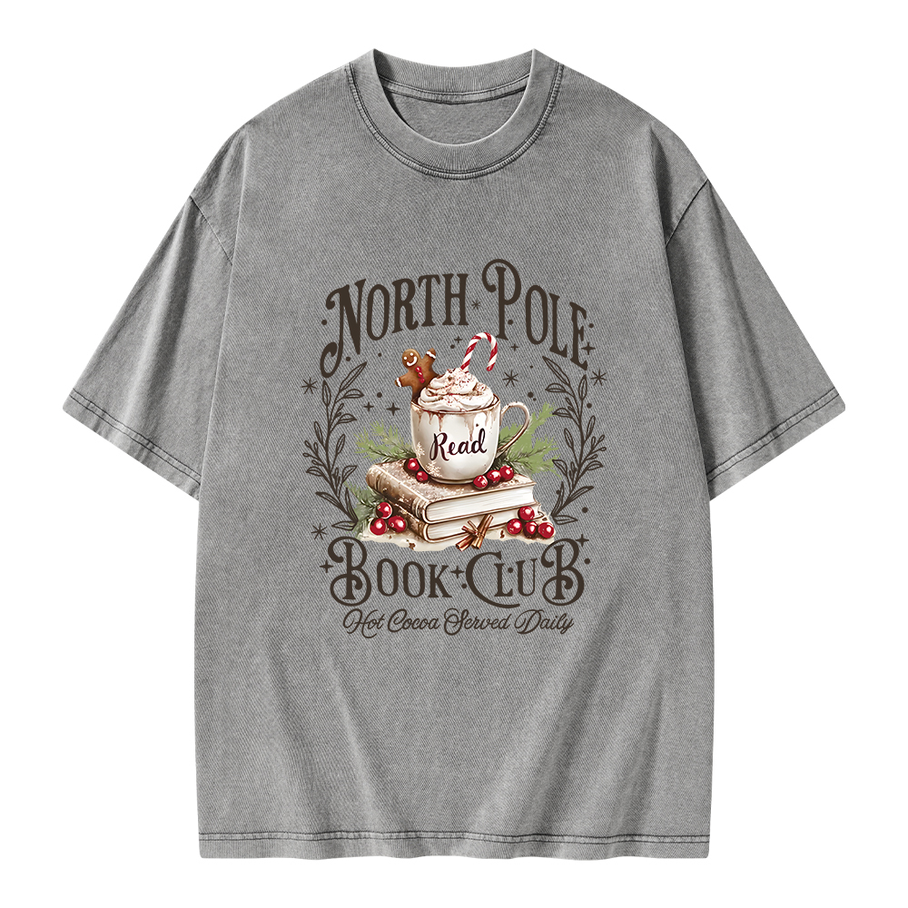 Pagewings Funny North Pole Book Club Unisex Washed T-shirt