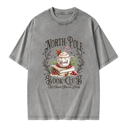 Pagewings Funny North Pole Book Club Unisex Washed T-shirt