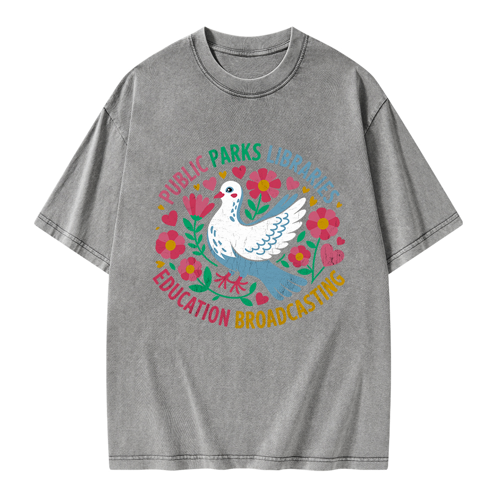 Pagewings Public Parks Libraries Education Broadcasting Unisex Washed T-shirt