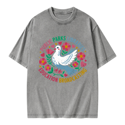 Pagewings Public Parks Libraries Education Broadcasting Unisex Washed T-shirt