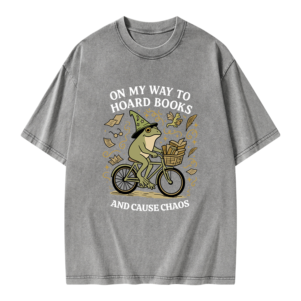 Pagewings On My Way To Hoard Books And Cause Chaos Unisex Washed T-shirt