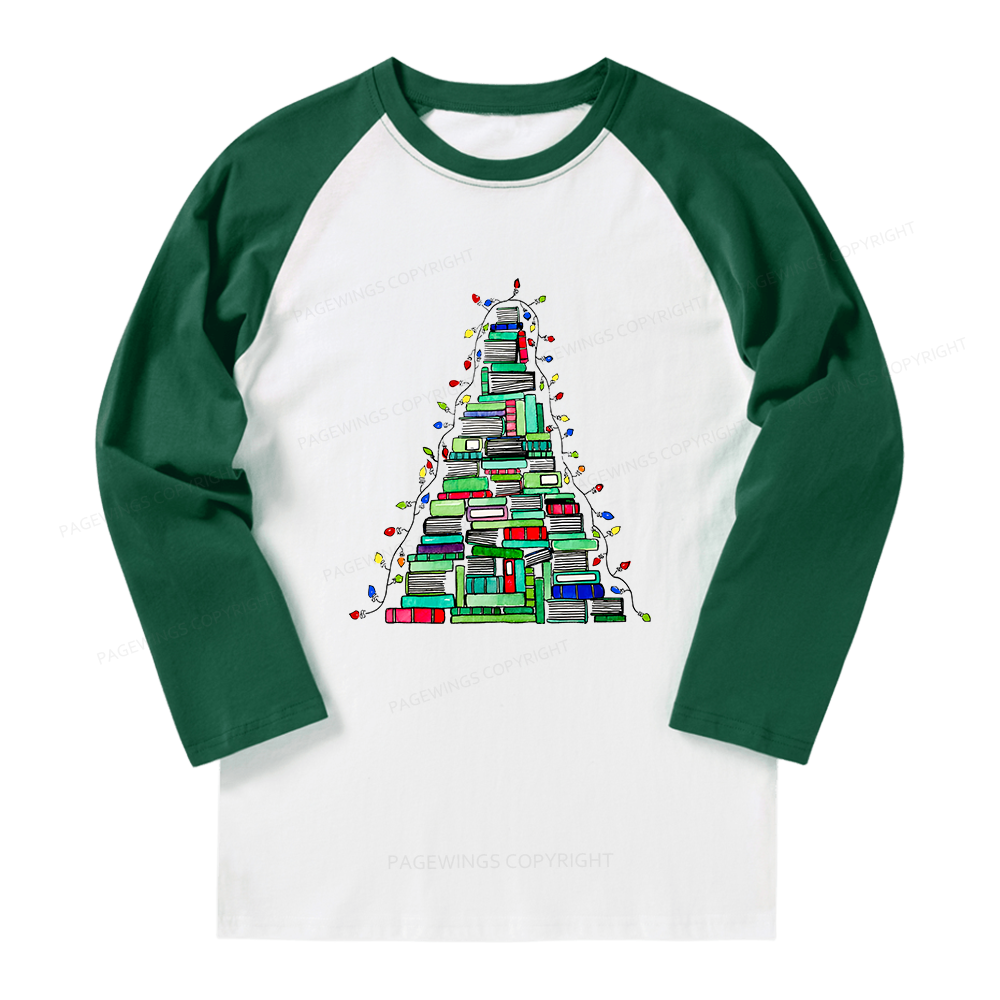 Pagewings Christmas Book Tree Long Sleeve Raglan T-shirt