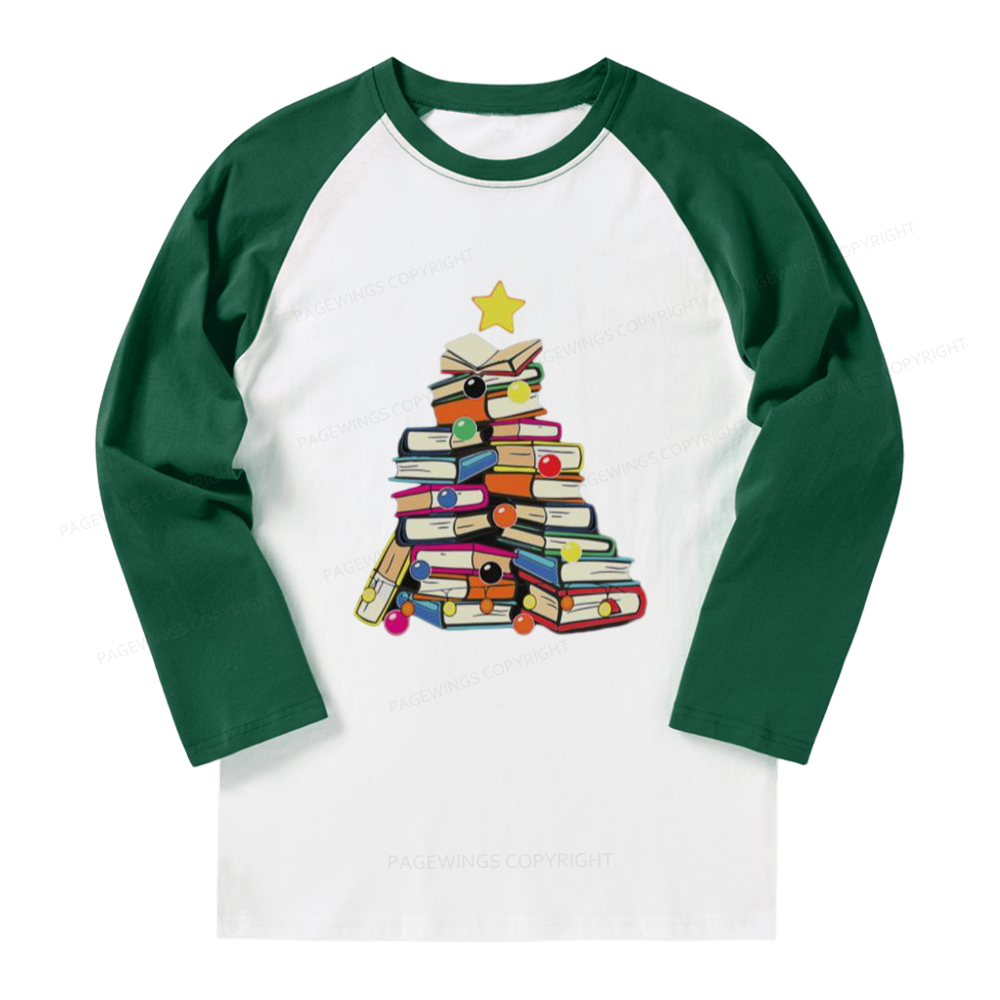Pagewings Christmas Tree Bookworm Long Sleeve Raglan T-shirt