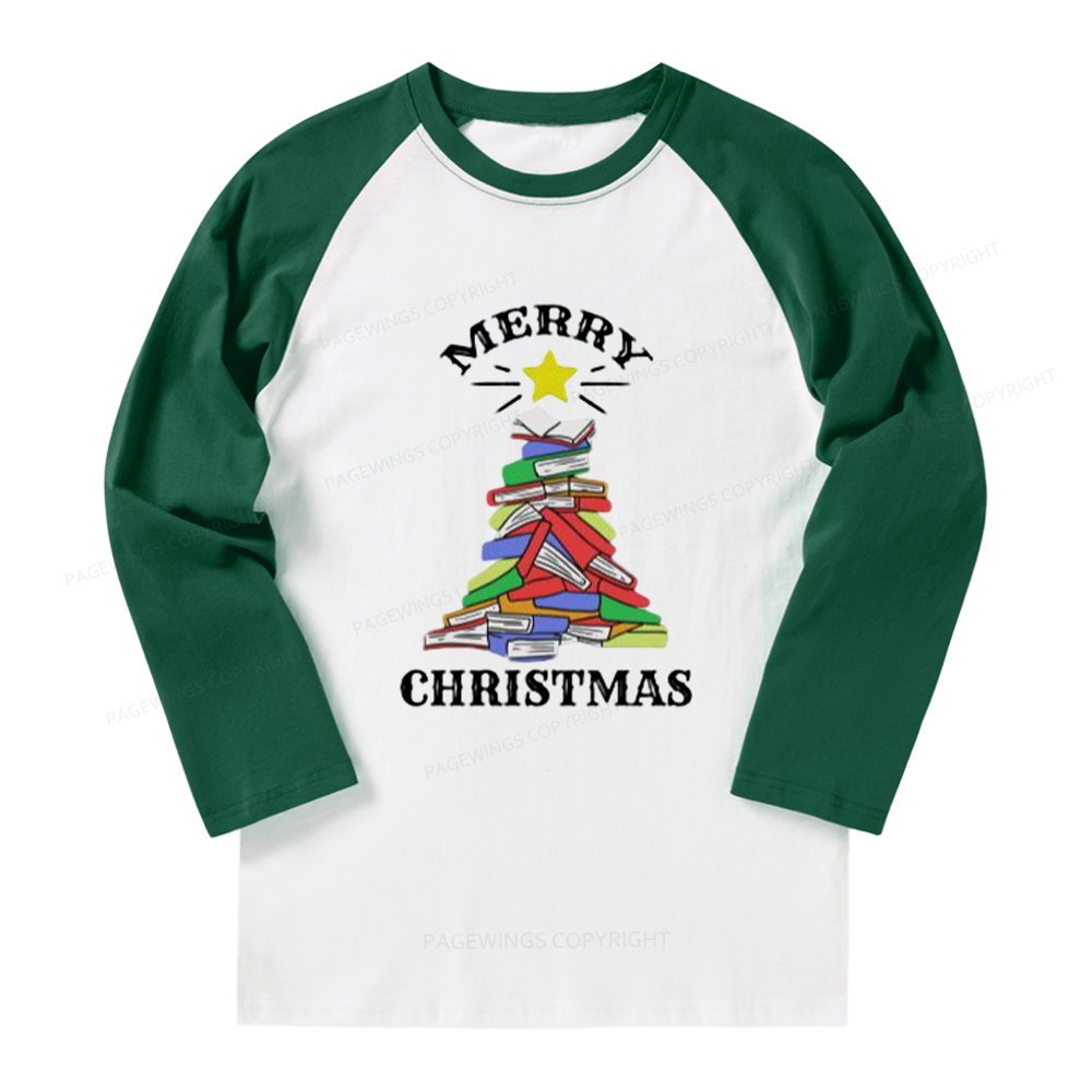Pagewings Merry Christmas Book Long Sleeve Raglan T-shirt